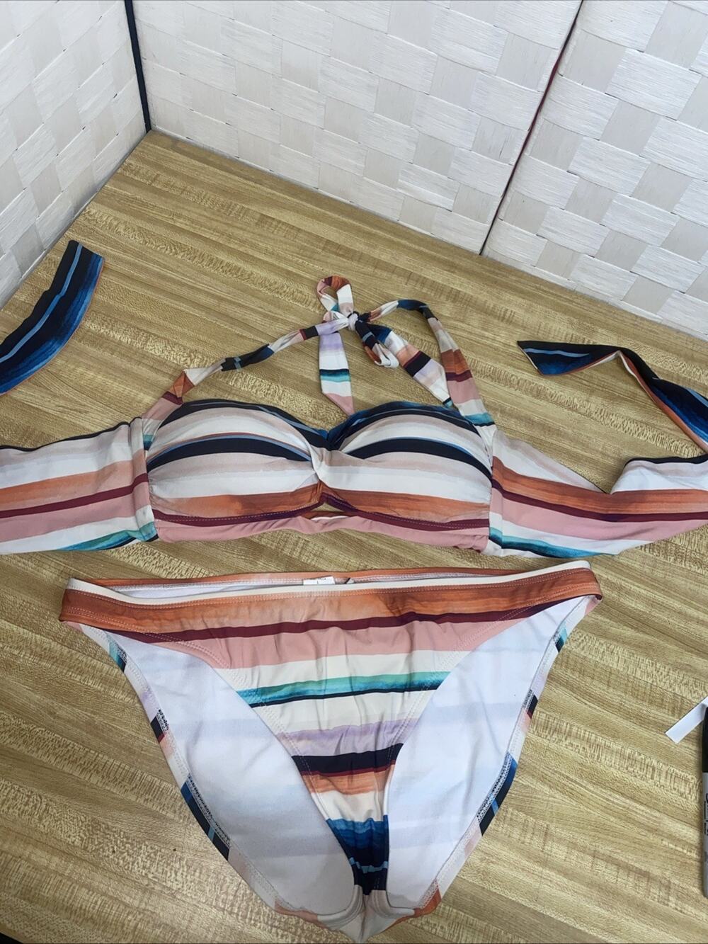 Cremieux 2 Piece Bathing Suit Bikini Striped Sz Large